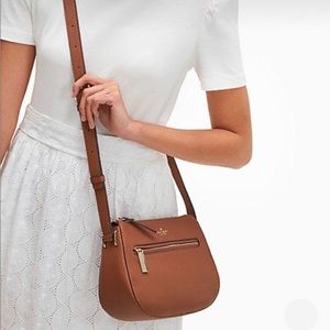 Kate Spade Crossbody Leather Gingerbread Gold Zipper Purse Travel Bag Camel